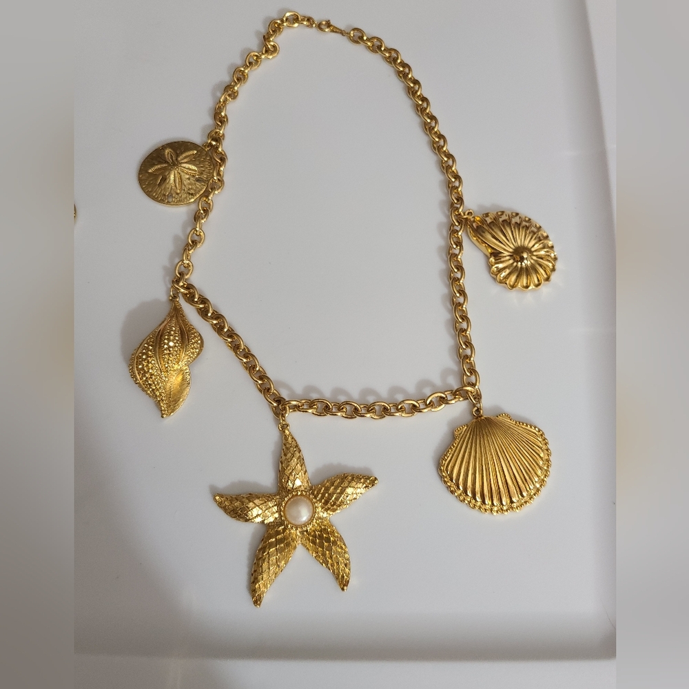 SOLD Vintage KJL Kenneth Jay Lane sea shells necklace earrings pearls coral reef - Picture 2 of 16